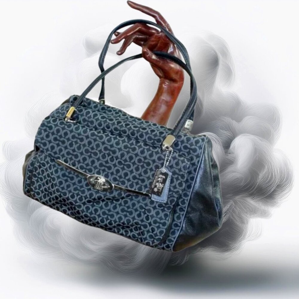 COACH Madison Madeline Black W/Gray Signature Small “C” Canvas East West…